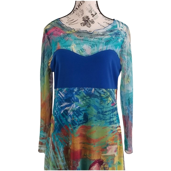 Art to wear abstract watercolour mesh dress colourful L - Picture 3 of 5